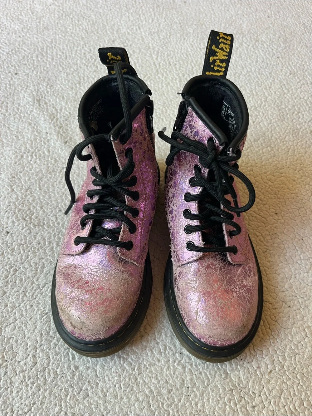 DR. MARTENS JUNIOR 1460 CRINKLE PINK COMBAT BOOTS SIZE 12